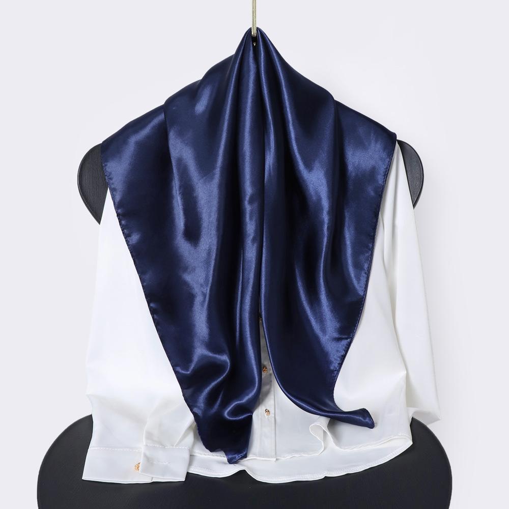 Classic Solid Colour Silk Scarf Women's Trendy Peplum Shawl Simulation Silk Wrap Turban 90cm Square Scarf