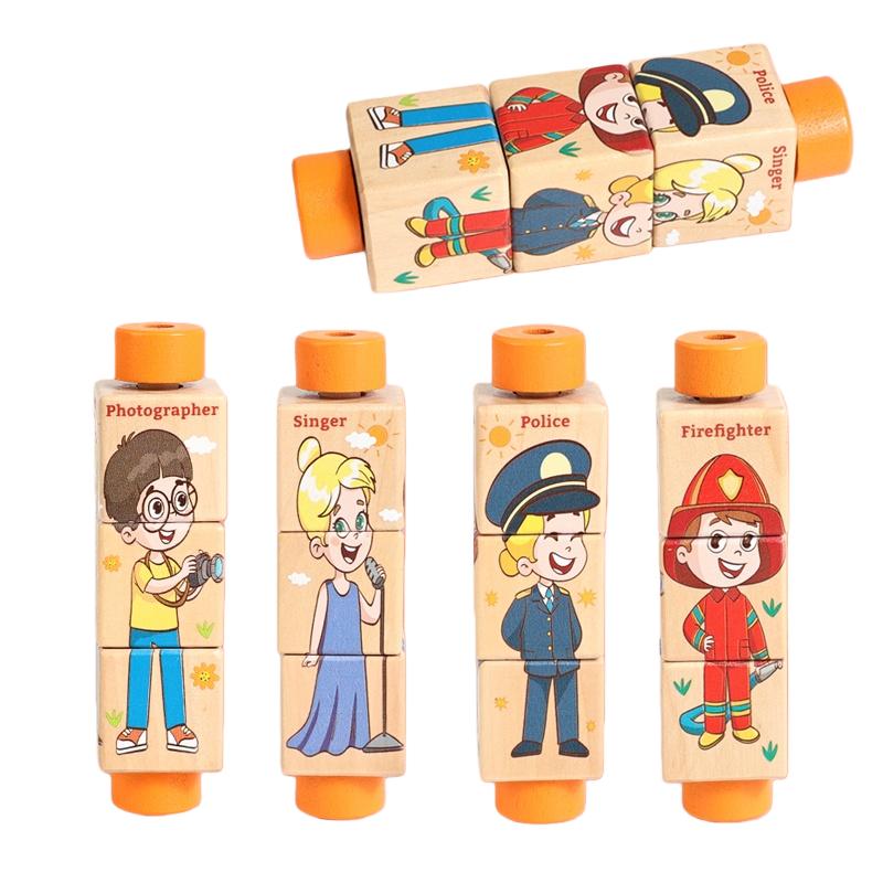 Baby Wooden Rotating Jigsaw Puzzle Hand Bell Toy Baby Mobile Musical Rattle Toy Montessori Puzzle Game For Babies Newbaby Gift