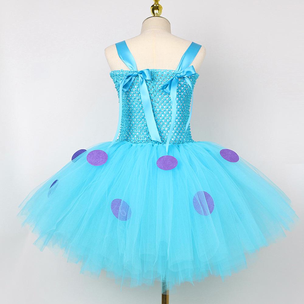 Kids' Blue Long-Haired Monster Costume with Puffy Skirt and Mesh Dress