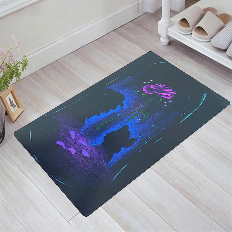 

1pc Beauty and The Beast Purple Rose Rug Anti Slip, Non Shedding, Ideal for Living, Bedroom & Laundry Handcrafted Home Decor, Adds Vibrancy To Any Roo 60cm by 90cm