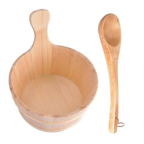 1pc Sauna Bucket Kit - Durable Wooden Bucket, Traditional Sauna Bucket Set | Cedar Sauna Bucket and Ladle with Handles, Wooden Sauna Accessory Kit for