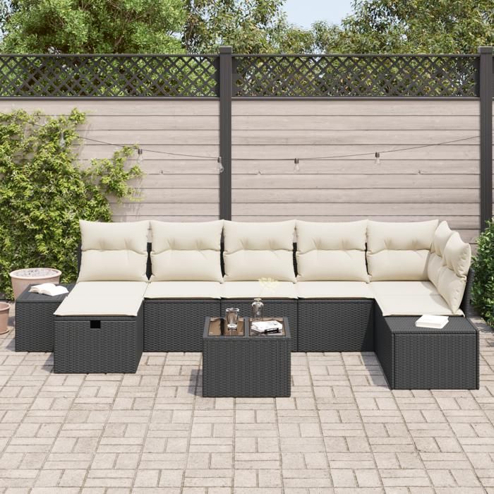 VidaXL Ensemble de canapé de jardin 8 pièces avec coussins en rotin synthétique noir 3359406