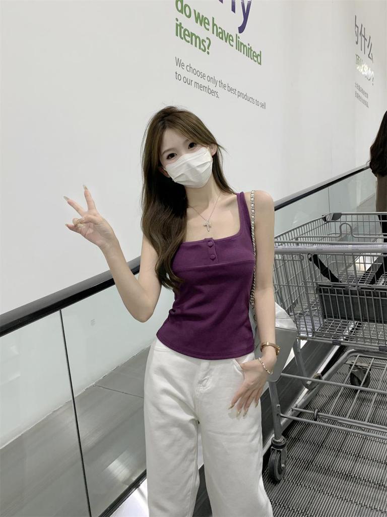 Summer Korean Style Slim Fit Square Neck Cotton Vest Top
