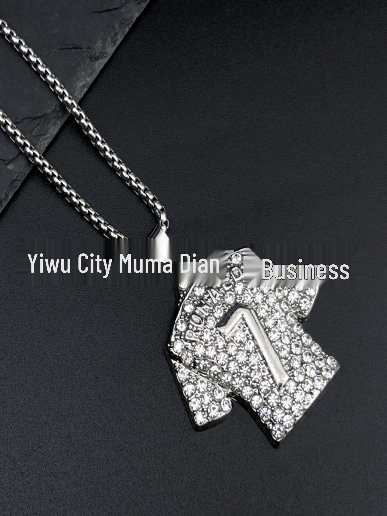 Hip Hop Titanium Steel Gold-Plated Rhinestone Football Jersey Pendant Necklace