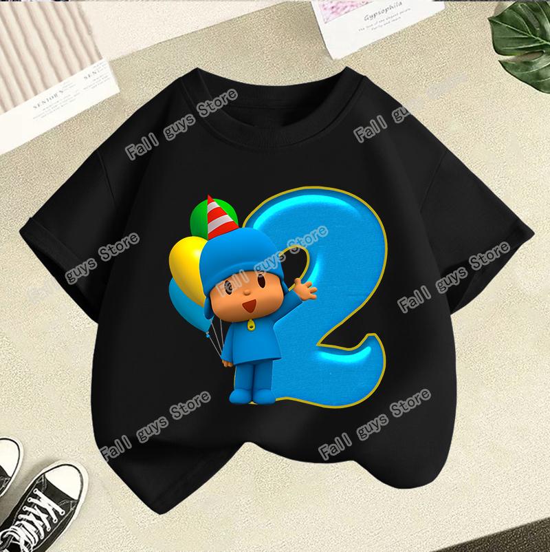 Maglietta Serie di Compleanno di Pocoyo Merch Cartoni Animati T-shirt a Manica Corta Vestiti Estivi Carini Girocollo Top Casual Regalo