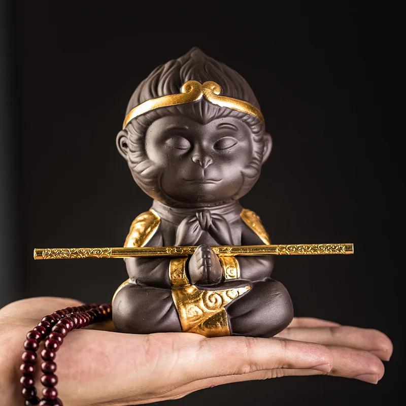 The Monkey King Quest for The Sutra Tea Pet Decoration Supportable Yixing Clay Tea Carve Tea Pet Monkey King Tea Accessories