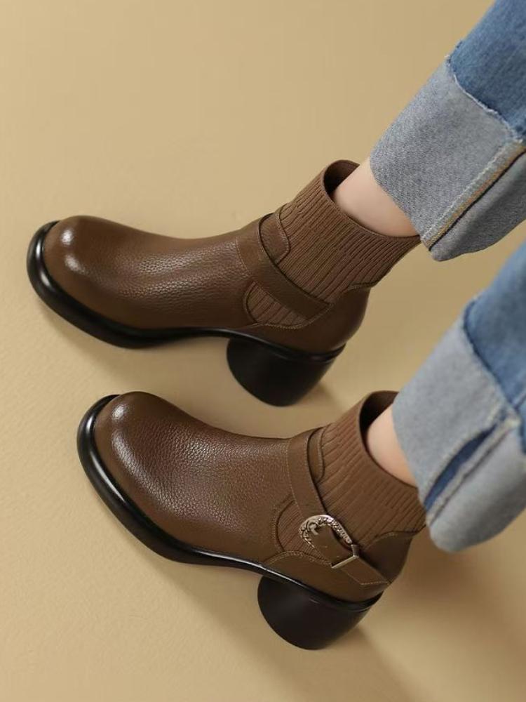 Fashion Booties Elegant With Medium Heels Sock Woman Short Shoes Soft Fleece-Lined Warm Hot Goth On Offer Chic Pu Ankle Boots for Women