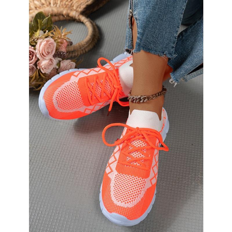 Women's Breathable Knit Lace-Up Casual Sports Shoes, Thick-Soled Trendy Footwear, Available In Large Sizes.