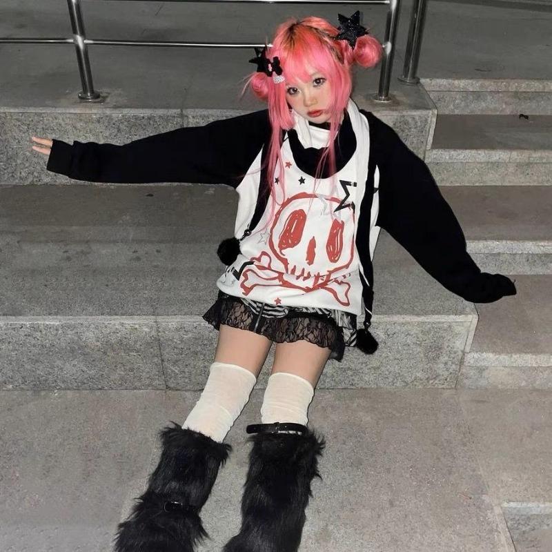 2KWEIRD Herfst Winter Y2K Subcultuur T-shirt Lange Mouw Faux Tweedelig Harajuku Los Punk T-shirts Casual Rock Emo Grunge Esthetische Tops