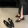 Leather Pointed Mary Jane Shoes Women'S Spring Versatile Comfortable Super Thick Heel Word With Shallow Mouth Single Shoes
