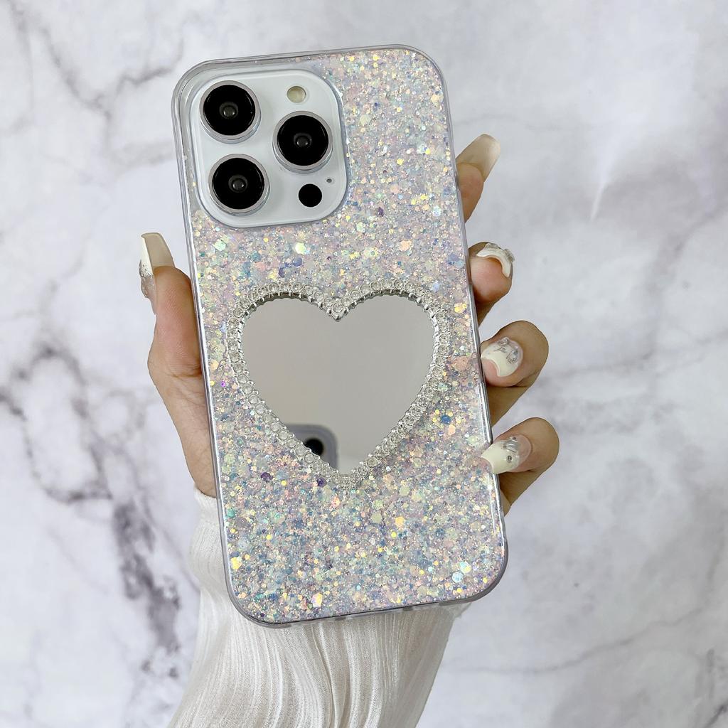 For iPhone 14 Pro Max Case with Makeup Mirror TPU Phone Cover Epoxy Aesthetic