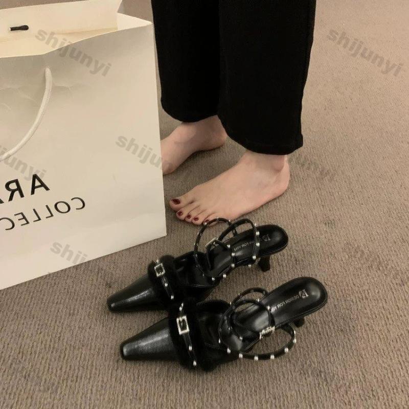Fashion Punk Gothic High Heels Pumps for Women 2025 Spring Stiletto Heeled Shoes Female Fashion Pointed Toe Rivets Silver Party Shoes