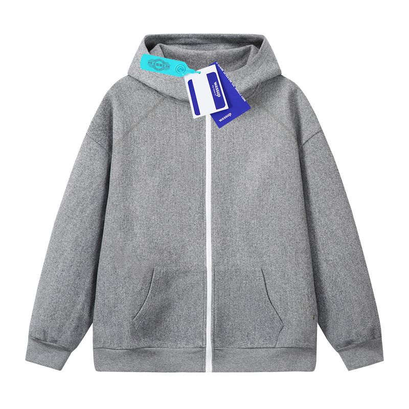 Wassup American Retro Heavyweight Hooded Sweatshirt Autumn Air Layer Casual Stand Collar Woolen Jacket for Men