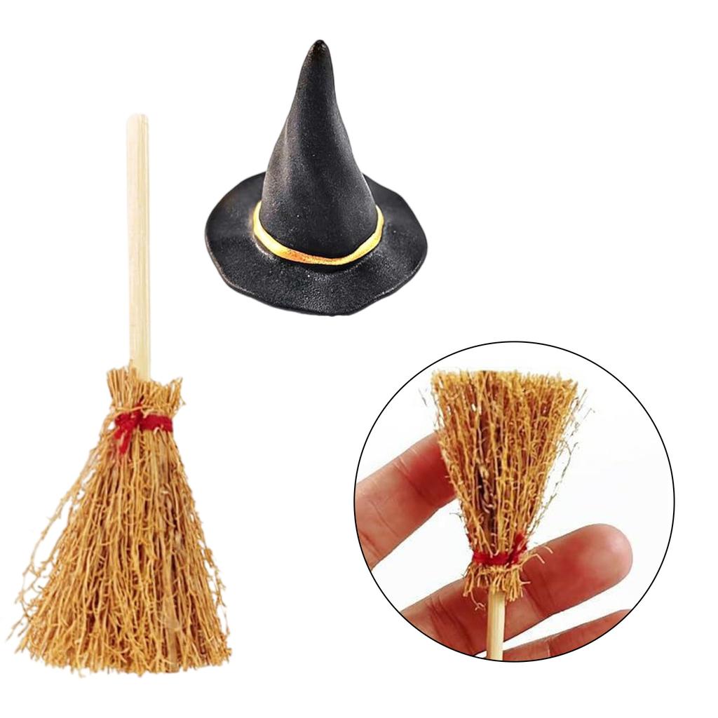 Pack of 24 Miniature Broomstick Witch Hat Set Halloween Party Decorations PVC Crafts Accessories for Home Event