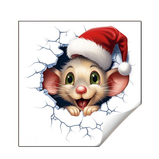 Christmas Wall Decals Animal Design Sticker PVC Removable 2D Sticker Creative Broken Wall Art for Kids Bedroom Playroom Home Decor