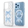 Blue Bow Magnetic Transparent Full Coverage Case for iPhone 14/15/16/17 Pro Max