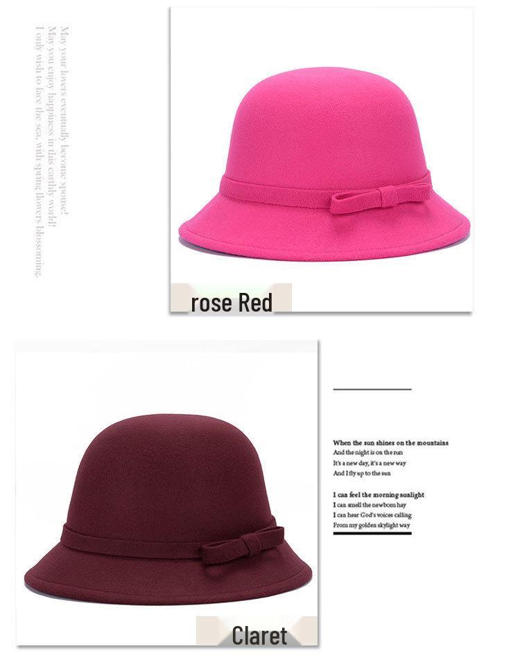 Korean Elegance: Women's Autumn/Winter Warm Felt Fedora with Striped Bow
