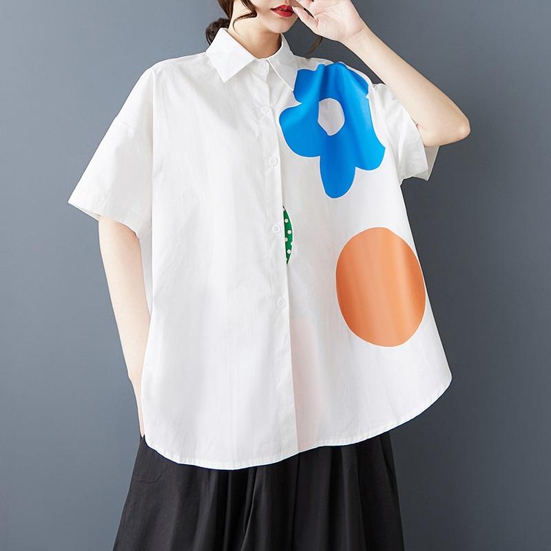 

Короткие рукава свободного покроя Винтажные цветочные хлопковые рубашки и блузки для блузки Повседневные свободные летние топы женские рубашки на пуговицах белый