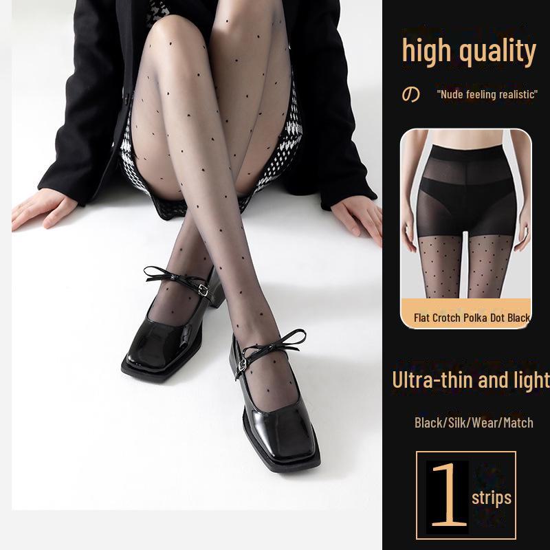 Spring & Summer Women’s Black Polka Dot Stockings - Ultra-Thin, Anti-Snag, Durable, No-Drop Design