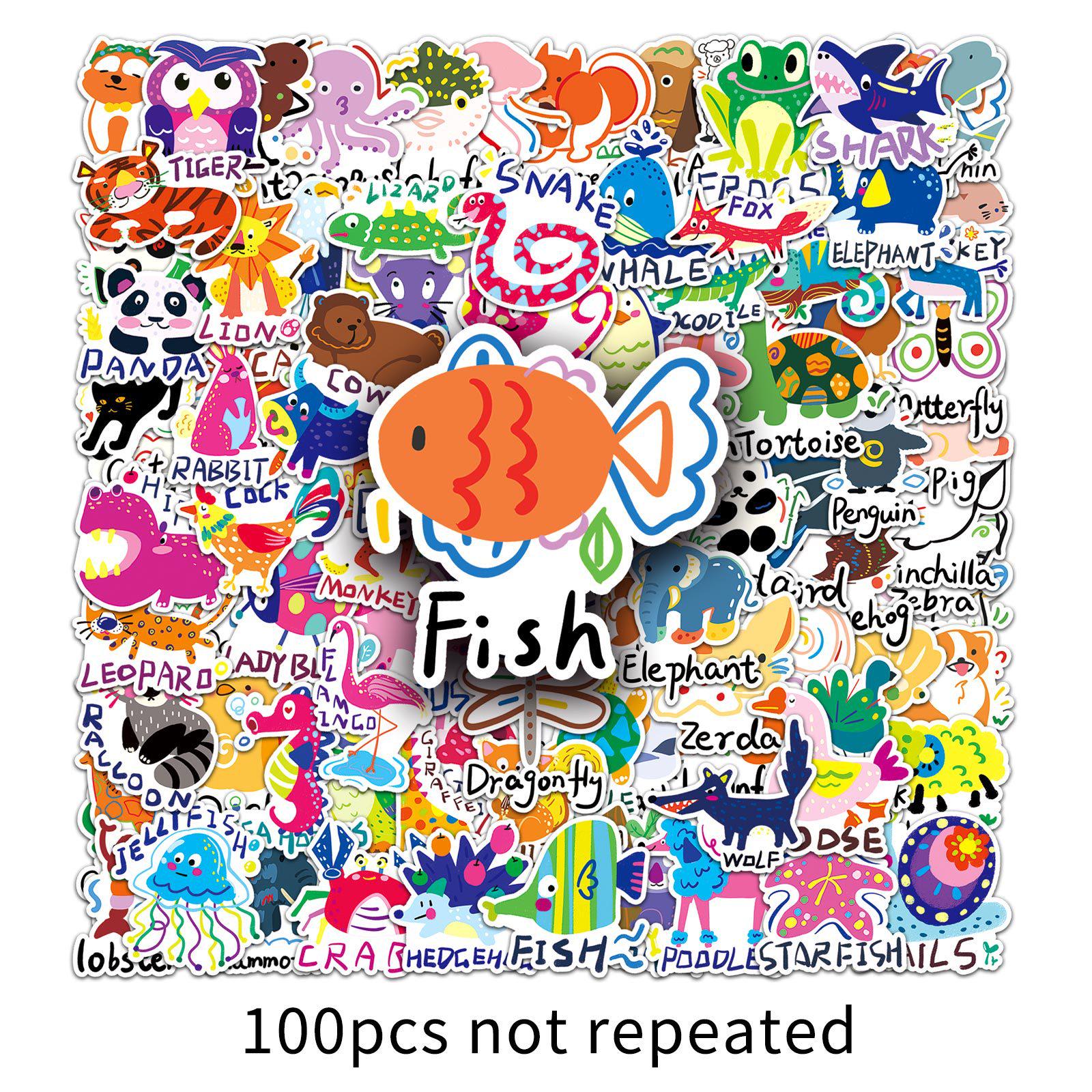 100 Cute Animal English Words Cartoon Graffiti Stickers