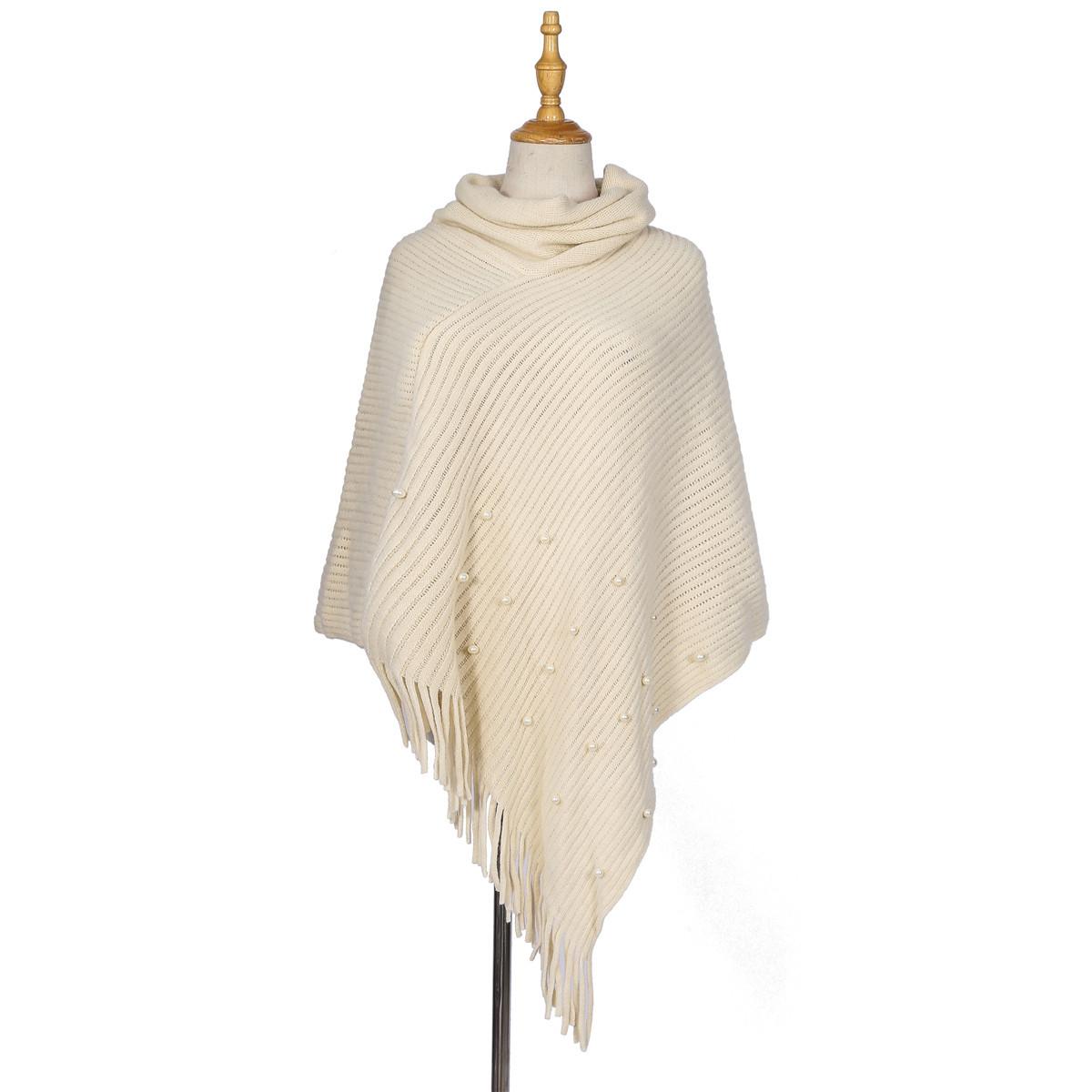 

Comfortable High Quality Unique Pure Color Pearl Fringe Pullover High Neck Warm Shawl Scarf Beautiful and Most Striking Accessories білий