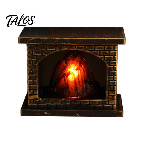 Mini Model House Furnishings Retro Simulated Fireplace Night Light, LED Flickering Flame Lamp, Cozy Atmosphere Miniature Scenes Accessories Lights for