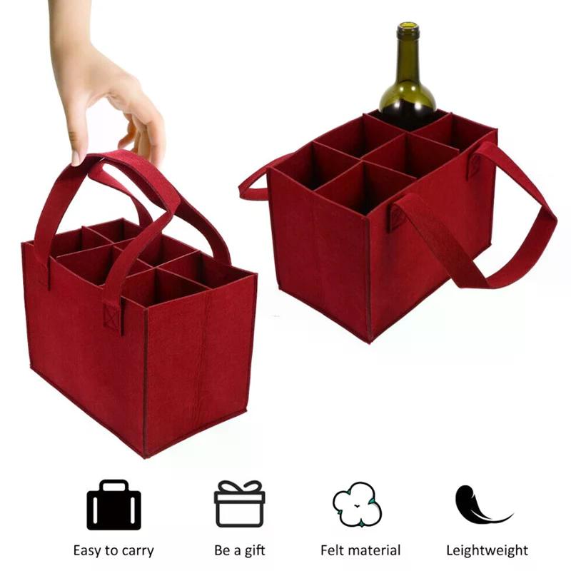 Lightweight Foldable For Travel Wine Bottle Bag With Carry Handle Picnic Tear Resistant Waterproof 6 Compartments BBQ Party