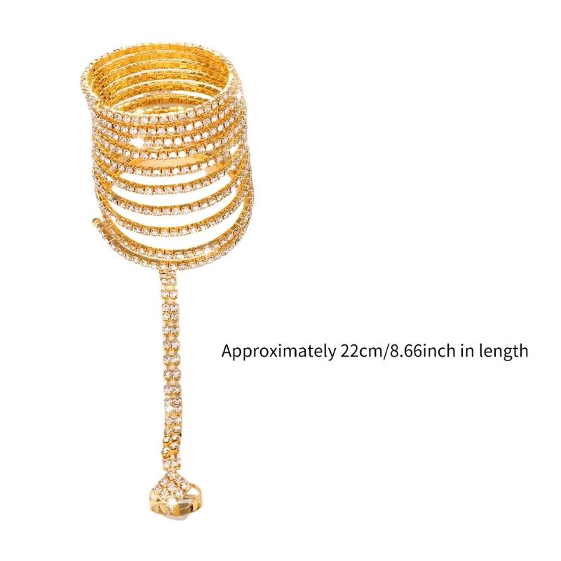 Mehrlagiges Kristallspulenarmband für Damen Strasssteine Stretch Armreif Offener Armreif Oberarm Schmuck