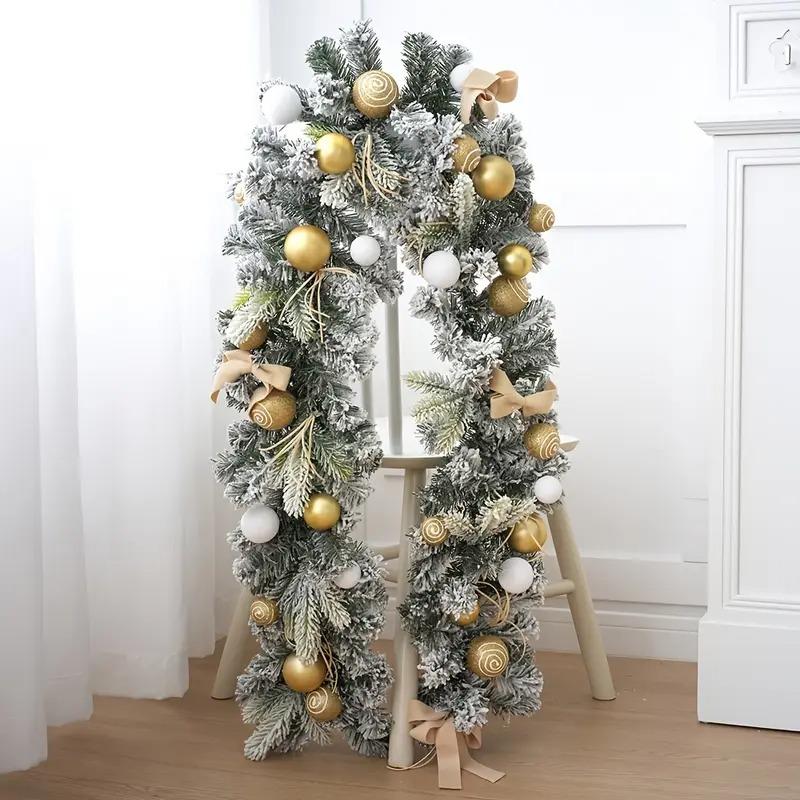 

180cm Artificial Christmas Wreath Realistic Snow Pine Garland Decorations Plush Faux Foliage for Fireplace & Wall Hanging Decor