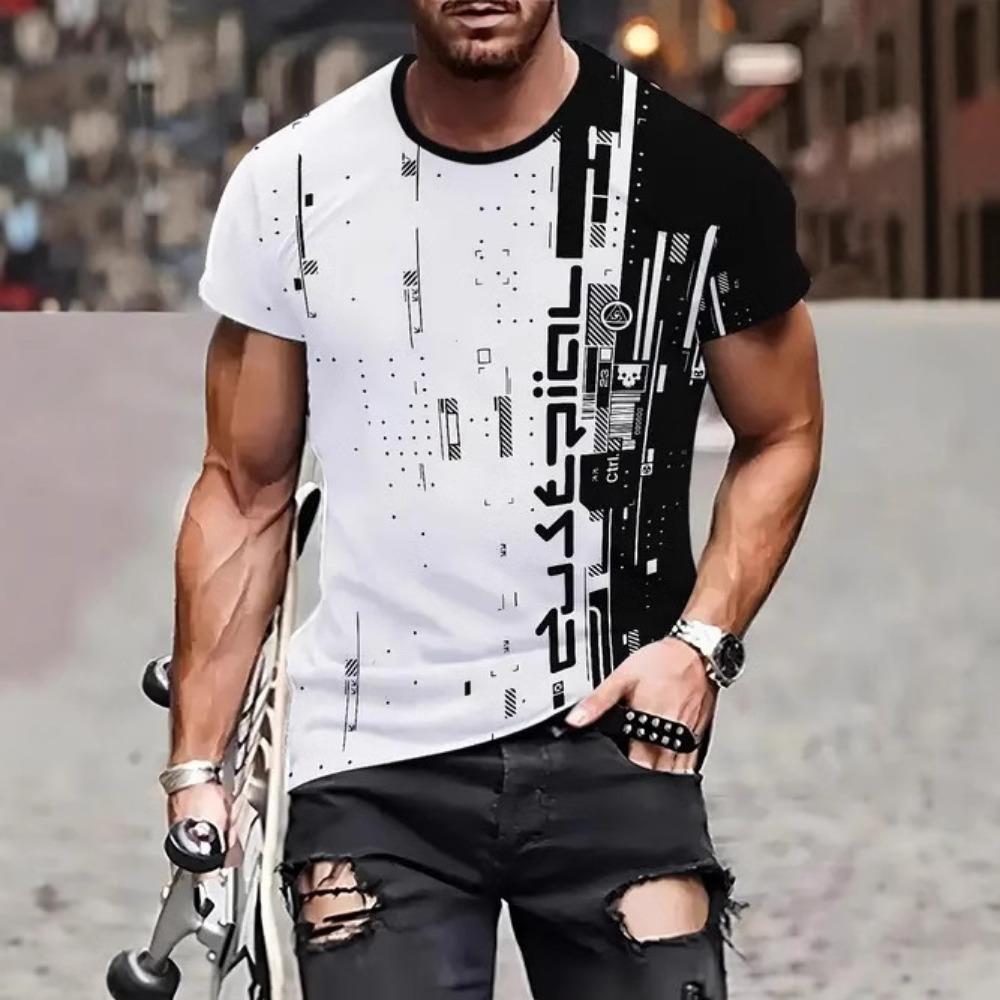 Fashionable and casual 3D printed short sleeved round neck T-shirt