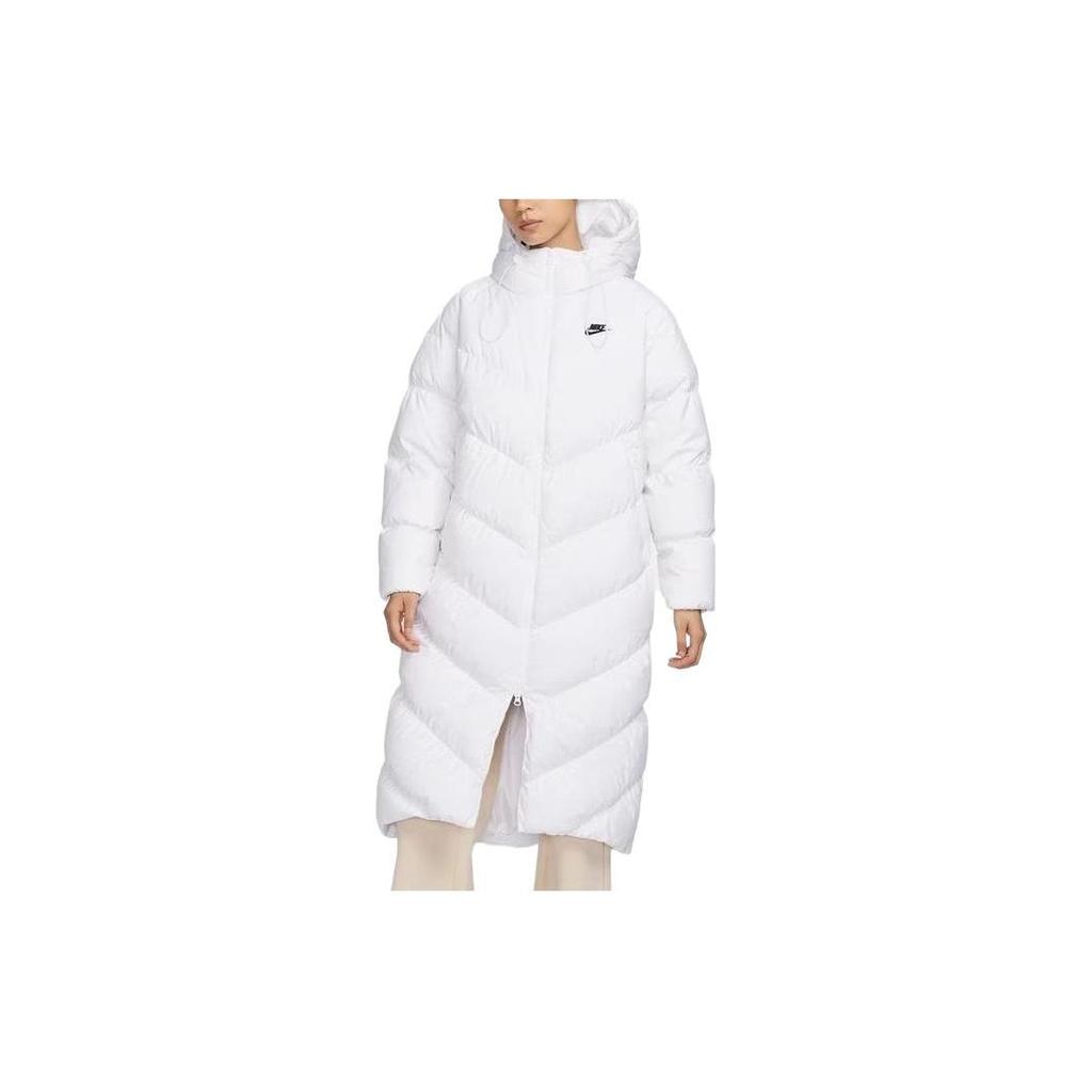 Nike Solid Color Hooded Long Casual Down Jacket Women Outerwear White FD8213-100