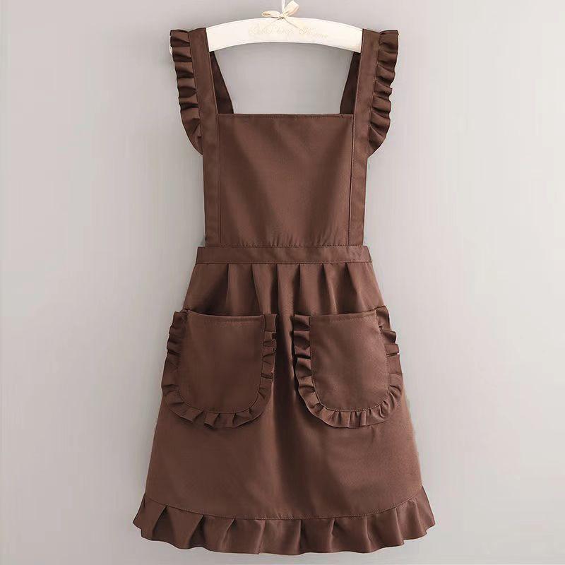 1Pc Stylish Korean  Apron, Princess Apron, Canvas Waterproof Dining Apron With Pockets, Polyester Apron For Women
