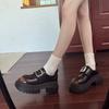 Thick-soled Thick-heeled Small Leather Shoes for Women's 2025 Autumn and Winter New British Style Polished Single Shoes Muffin Bottom Square B