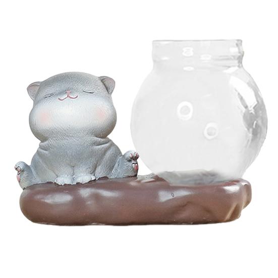 

Фигурка животного с вазой, чайный столик, мини-ваза для цветов, керамический олень, кошка со стеклянным гидропонным горшком для дома, спальни, гостиной, декор F