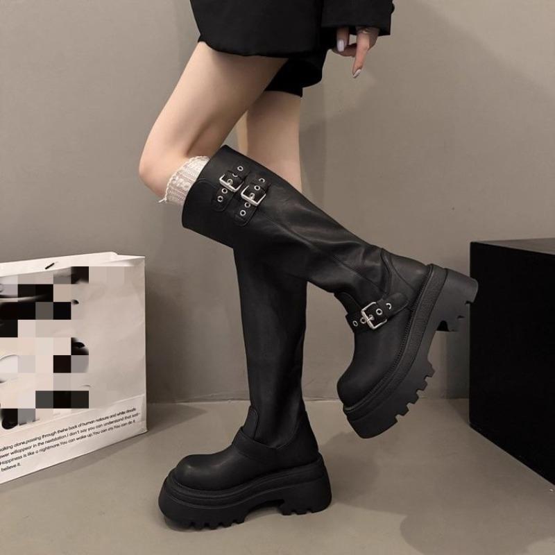 Versatile Platform High Boots Women's Autumn New Fashion But Knee Boots with Skirt Knight Boots