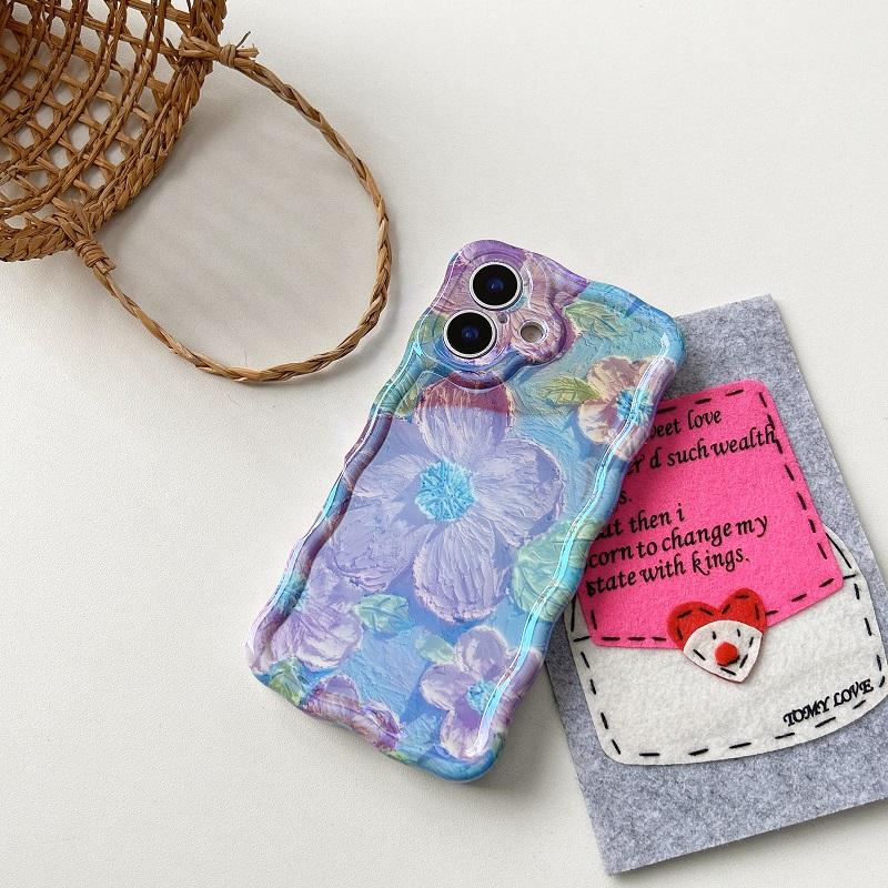 Korean Retro Oil Painting Phone Case For iPhone 16 15 14 13 12 Pro Max Plus 11 Luxury 3D Flowers Print Back Cover Artistic Decor