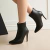 European and American Style Pointed Head Simple Super High Heel Sexy Short Boots Black Thin Heel Side Zipper Thin Boots Fashion High Heels Women