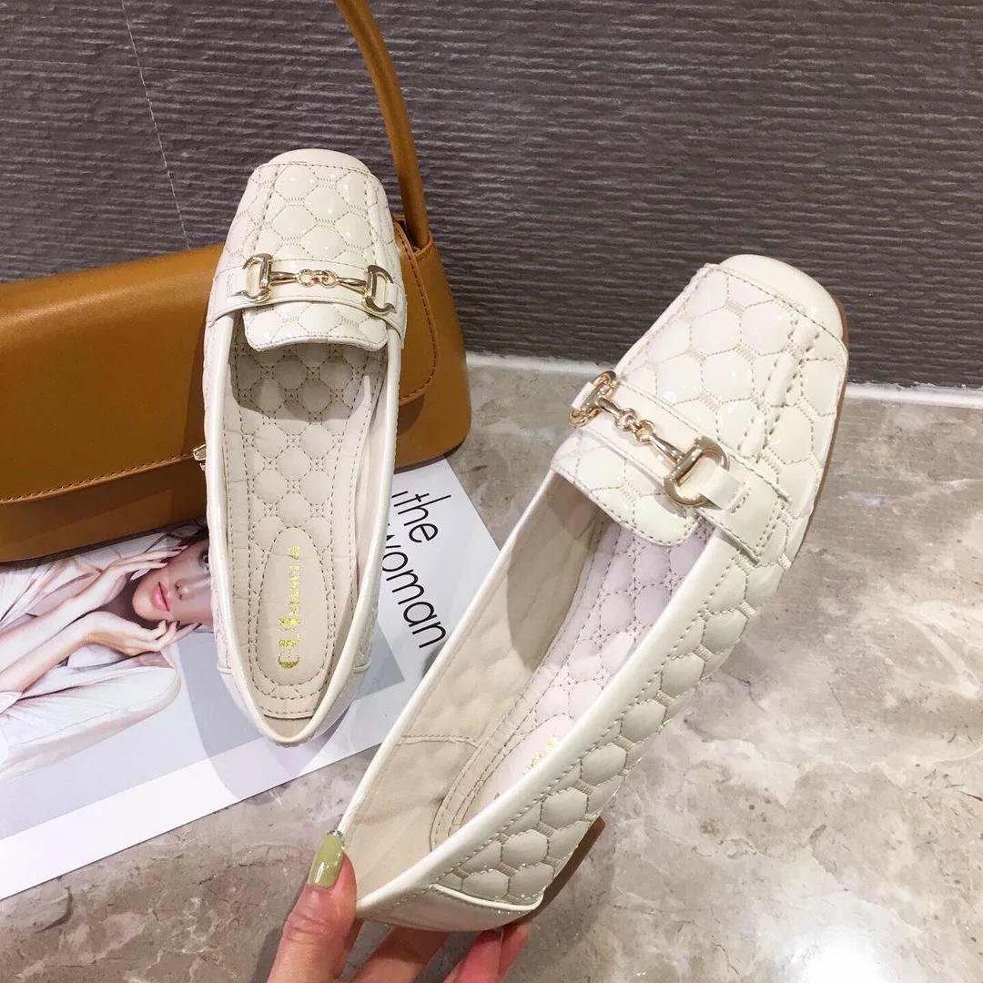 

2025 New Classic Women s Flat Shoes Square Head Shallow Mouth Soft Bottom Comfortable Work and Leisure Small Leather Shoes 35-42 35 бежевий