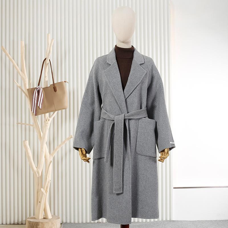 New lazy wind lace-up lapel loose wool double-sided woolen coat women's coat autumn and winter wool coat