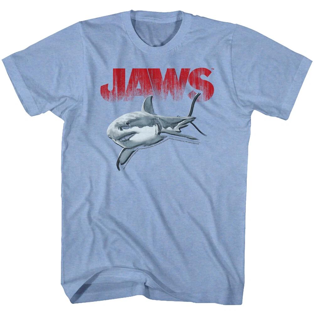 Jaws 70 s Thriller Movie Great White Shark Swimming The Blue Sea Men s T Shirt S