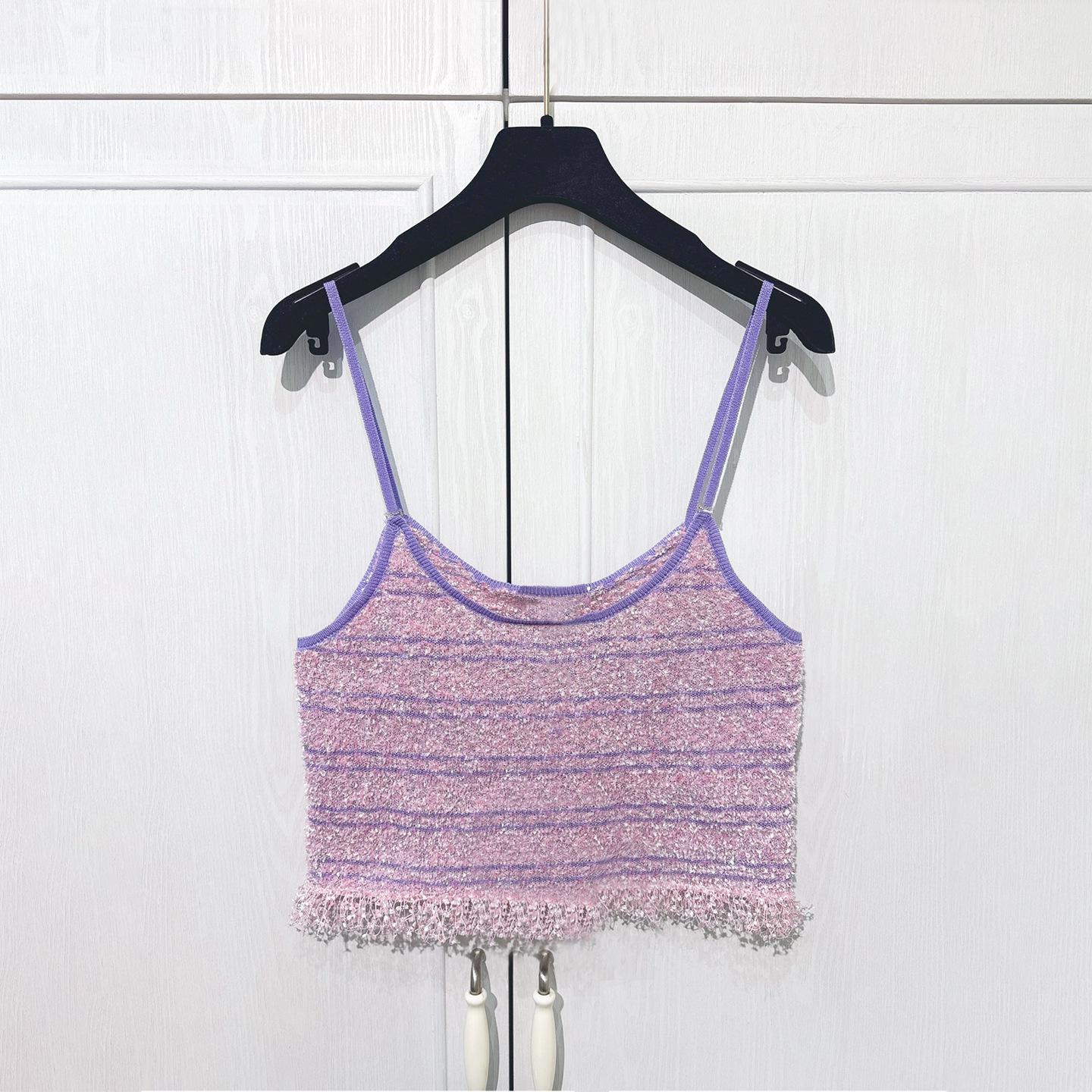 

Tassel Striped Camisole Vest – Women s Slim Fit, Beautiful Back, Spicy Style Sleeveless Top S-36 розовый