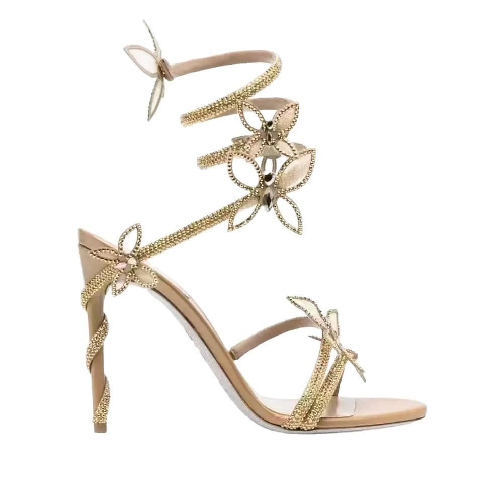 Fashion Shoes Cswo01 Women's Crystal Embellished Butterfly Detail Sandals Sexy Coiled Strap High Heels Gladiator Sandals Summer Party Prom Shoes Cm
