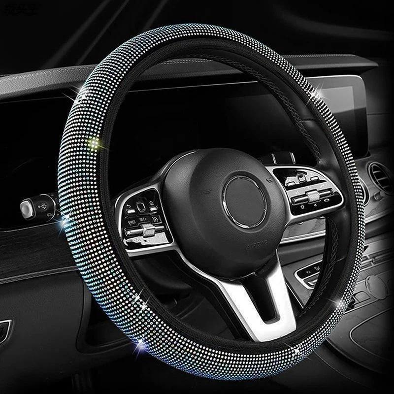 Auto-Strasssteine Lenkradabdeckung Mit Kristall-Diamant Funkelnd Auto Universeller Lenkradschutz Innenraumzubehör