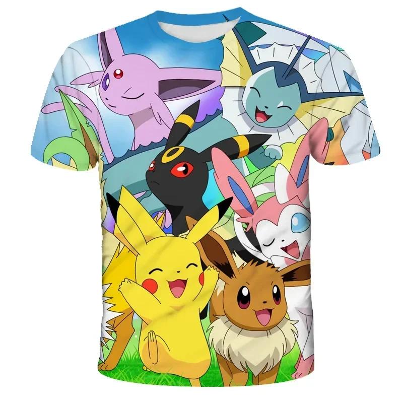 2025 Children's 3D Short-sleeved Cosplay Anime Pikachu T Shirt Fashion Casual T-shirt Pokemon Boys and Girls T-shirt Children's Clothing 7-13
