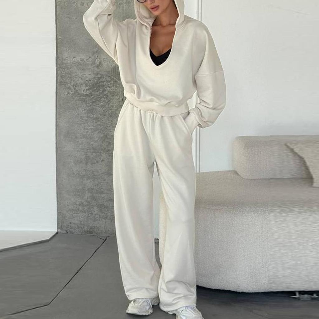 Women's Loose Slim Solid Color Long-sleeved Hooded Sweatshirt Sports Suit