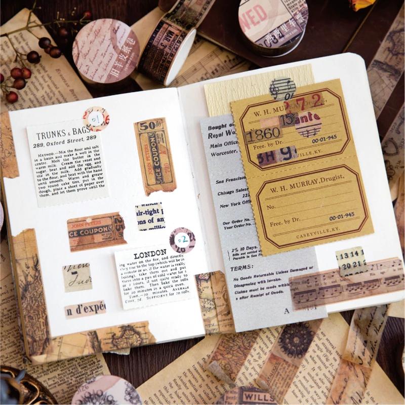 18.5mm*2m Retro Washi Tapes for Junk Journal DIY Scrapbooking Creative Stationery Decor Diary Marking Adhesive Tapes