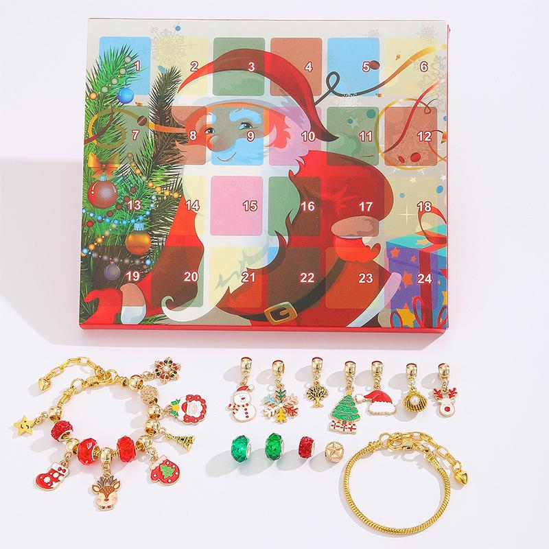

24 Days Xmas Theme Countdown Calendar With 2pcs Diy Charm Bracelets & Necklaces Kits Christmas Surprise For Girls Teens Women