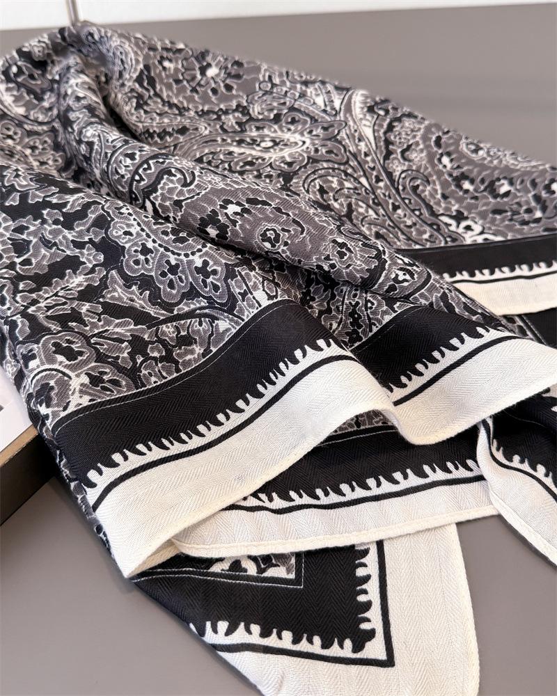 Vintage Print Square Scarf For Women Cotton Linen Feeling Neck Scarf Shawl Warp Elegant Neckerchief Bandanas Ladies Hijab