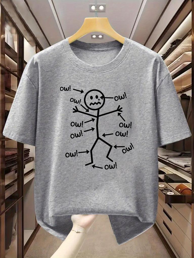 2026 New Plus Size Mens TShirt 100 Cotton Stickman Face Pain with ow Printed Round Neck Tshirt