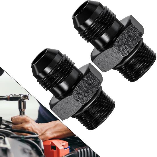 2Pcs 6AN Male to 6AN ORB Male Flare Fitting Adapter with O-Ring, Straight Black Hard Aluminum Hex Anodized Connector, Automotive Accessories Suitable